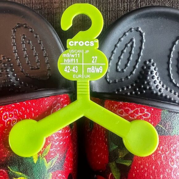 Crocs Classic Hyperreal Slide Sandals Strawberries Black Red Unisex M9/W…